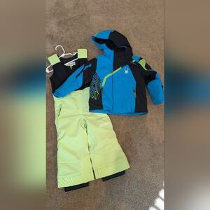 Spyder Kids' Blue and Green Ski Jacket and Bib Set, Size 3